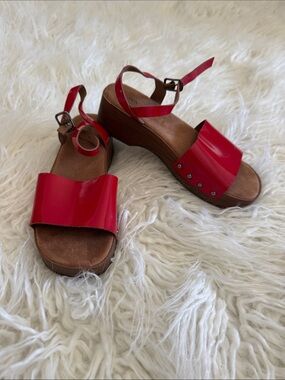 Zara Red Patent Platform Ankle-Strap Sandals